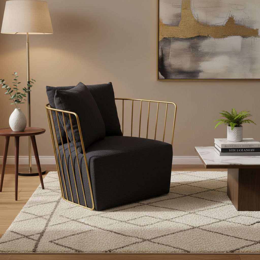 Azalea Black Fabric Chair with Gold Finish Frame