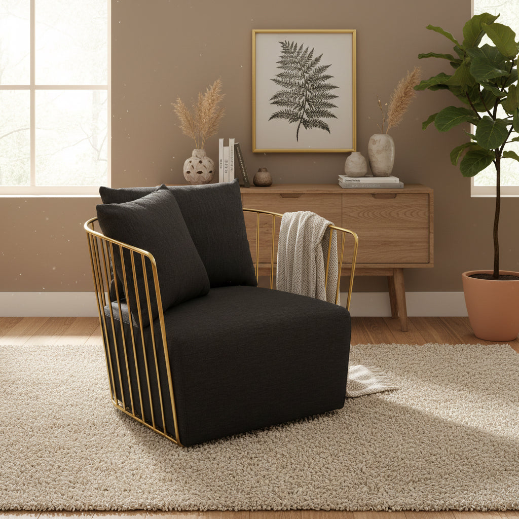 Azalea Black Fabric Chair with Gold Finish Frame