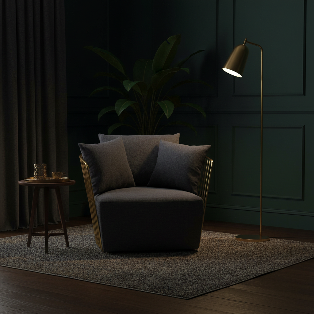 Azalea Black Fabric Chair with Gold Finish Frame