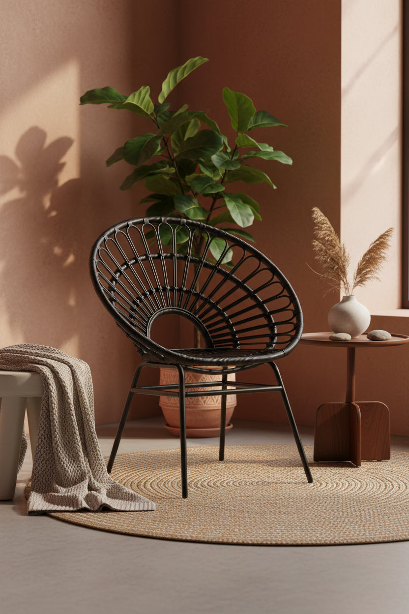 Java Black Rattan Flared Back Chair