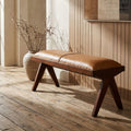 Inca Tan Leather and Teak Wood Bench