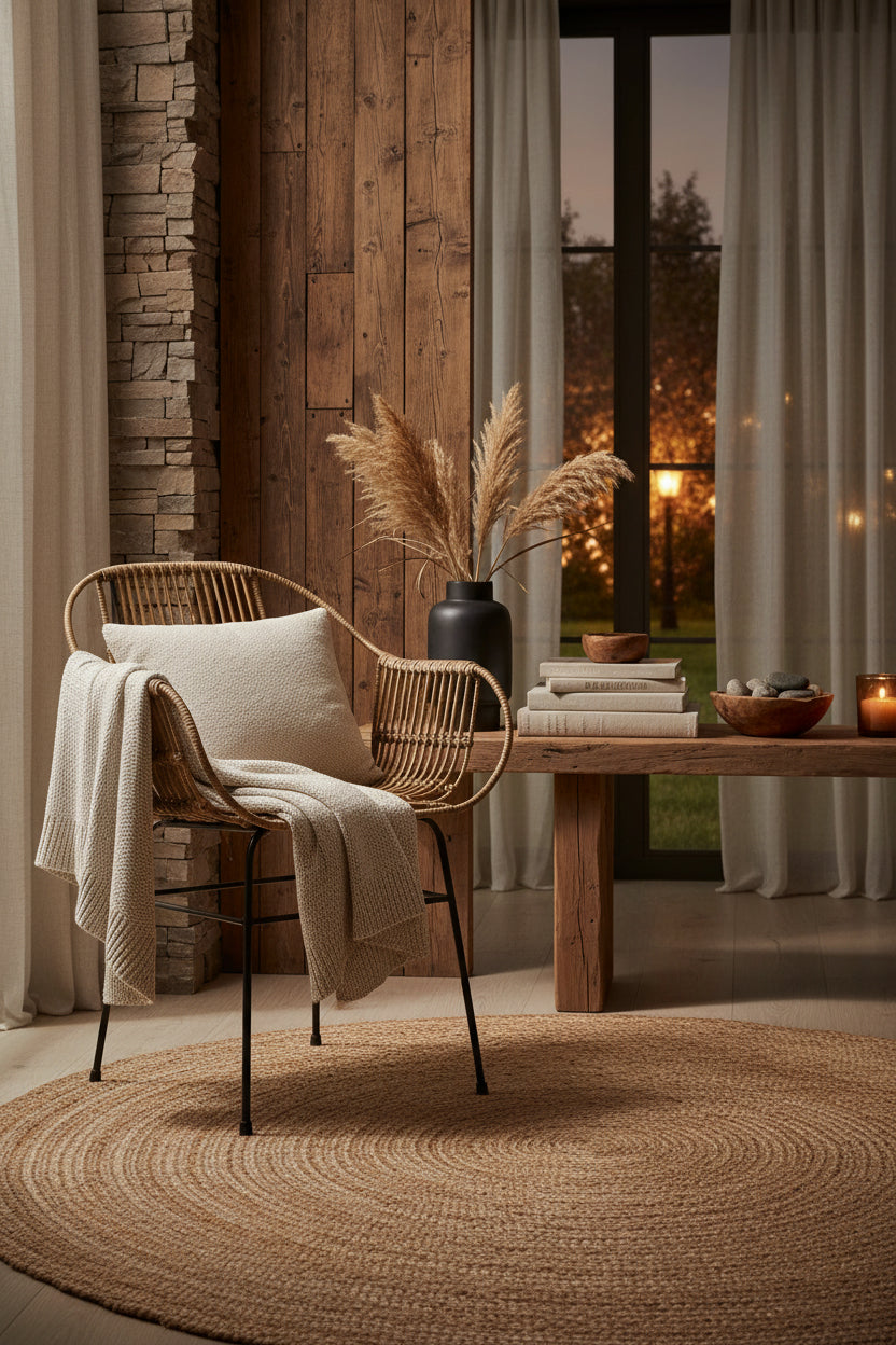 Java Natural Rattan Armchair With Black Metal Legs