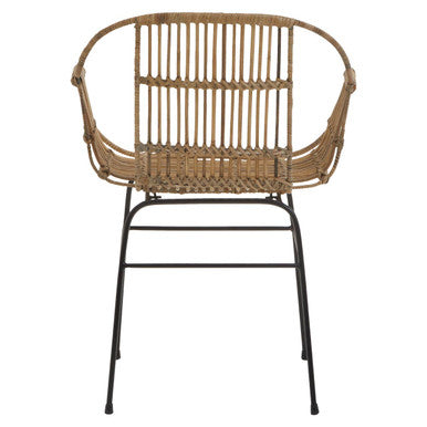 Java Natural Rattan Armchair With Black Metal Legs