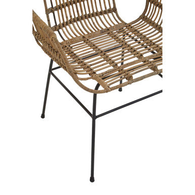 Java Natural Rattan Armchair With Black Metal Legs