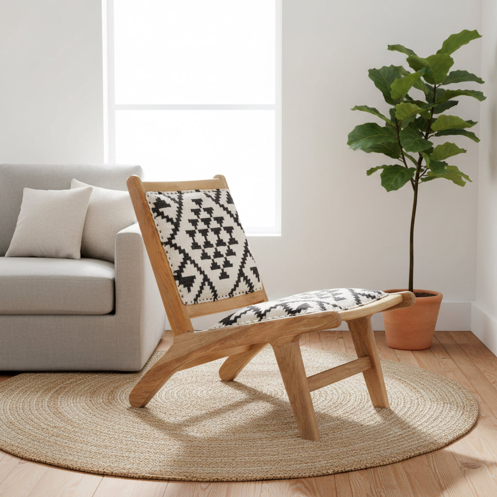 Cefena Black and White Berber Style Lounge Chair
