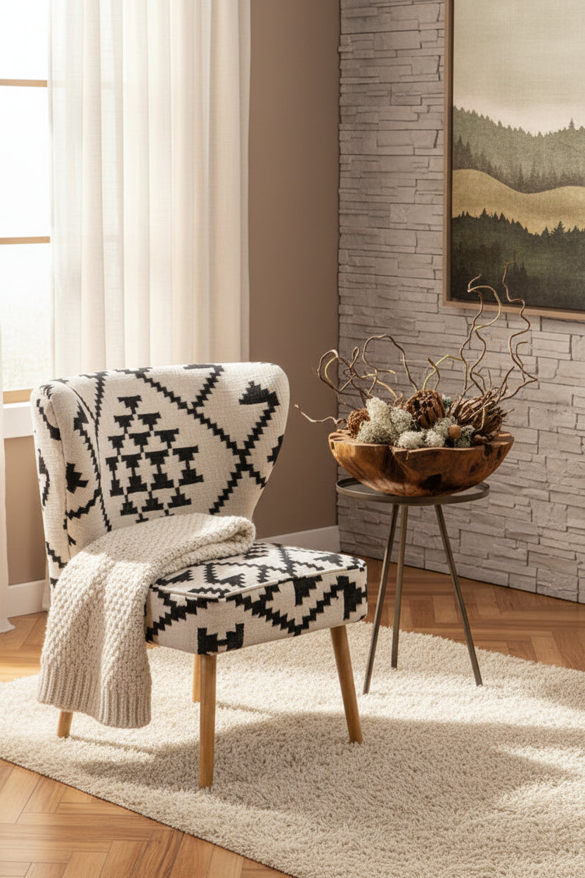 Cefena White and Black Berber Style Chair