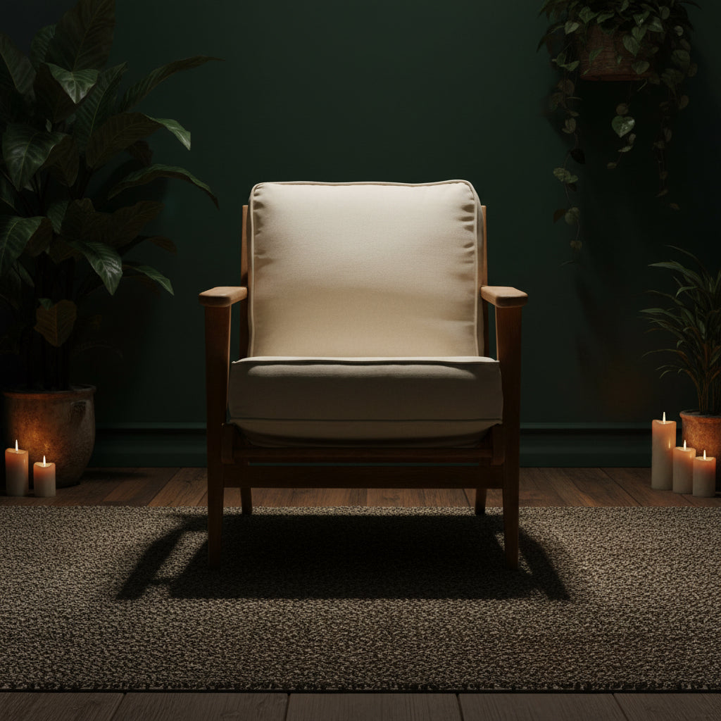 Hector Natural Linen and Dark Oak Wood Armchair
