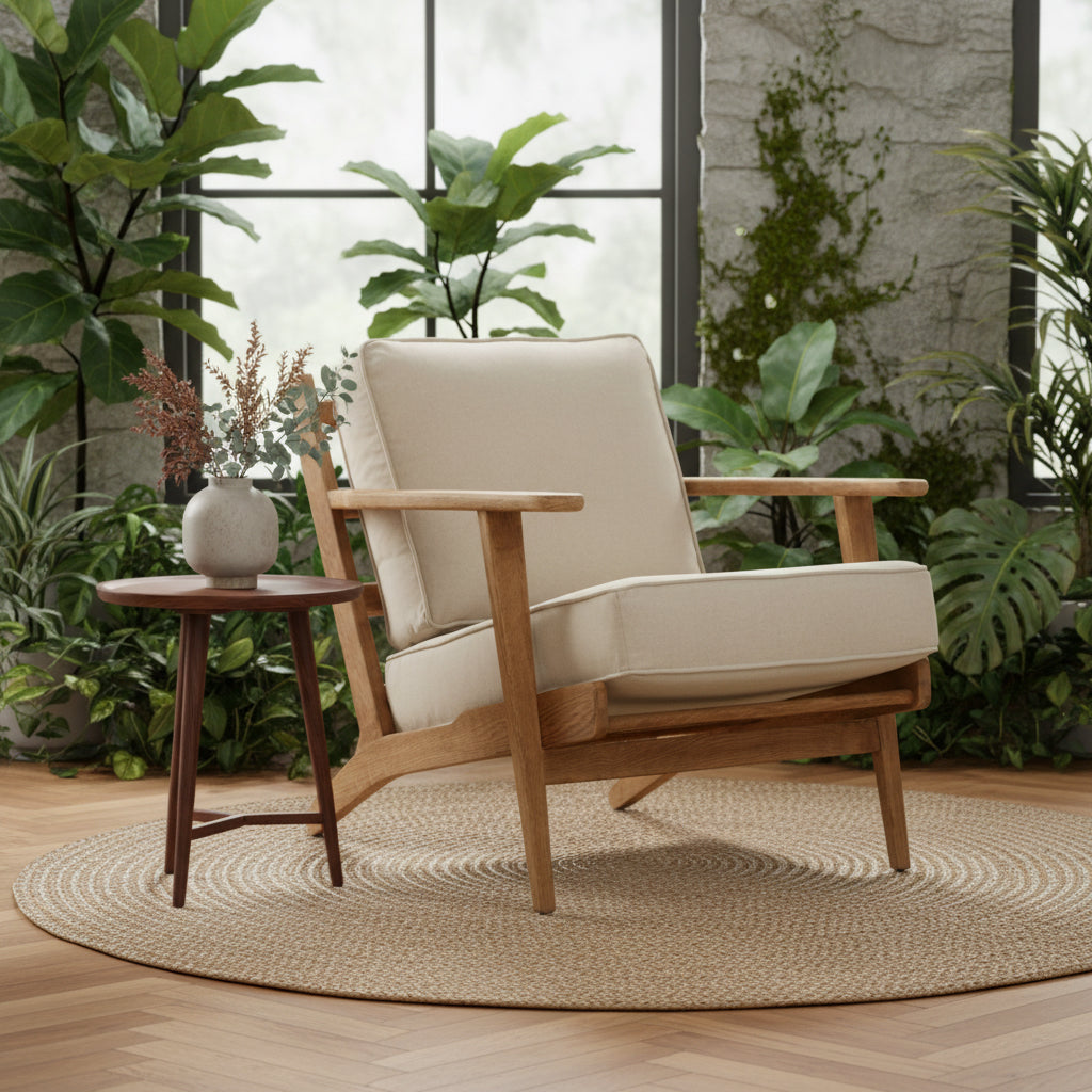 Hector Natural Linen and Dark Oak Wood Armchair
