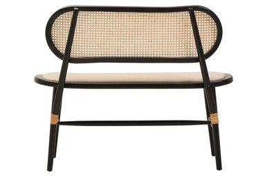 Cebu Black Wood Bench with Rattan Backrest