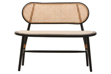 Cebu Black Wood Bench with Rattan Backrest
