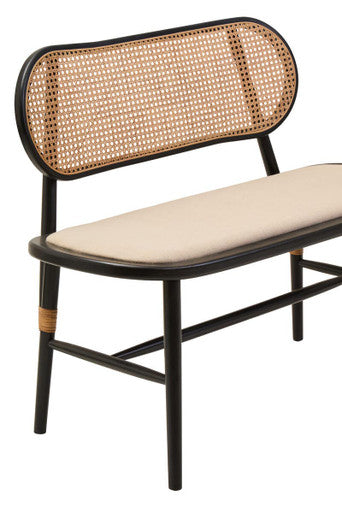 Cebu Black Wood Bench with Rattan Backrest