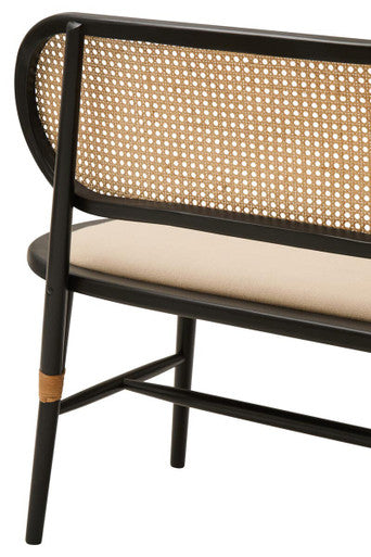 Cebu Black Wood Bench with Rattan Backrest