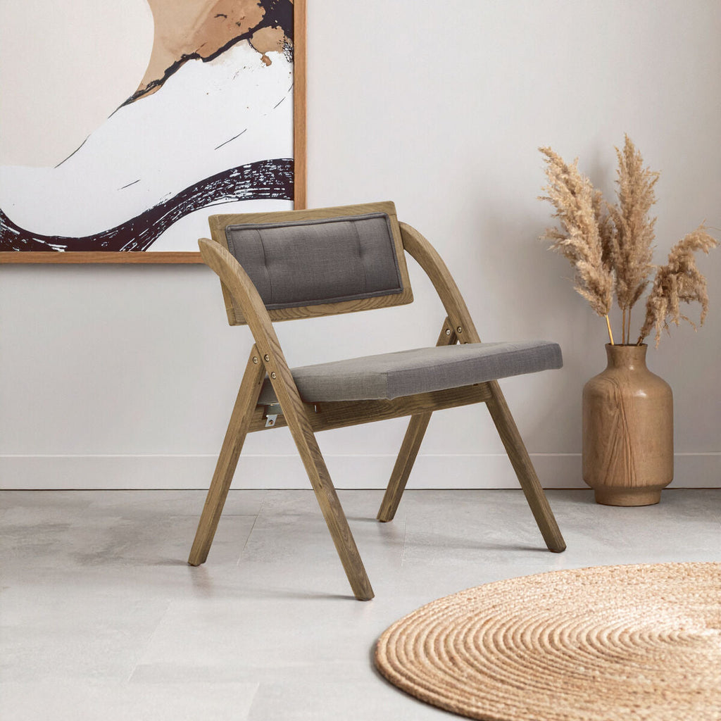 Cebu Black Wood Folding Chair with Grey Fabric Seat