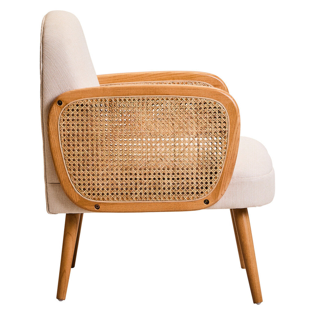 Cebu Ivory Fabric and Cane Chair with Elm Wood Legs
