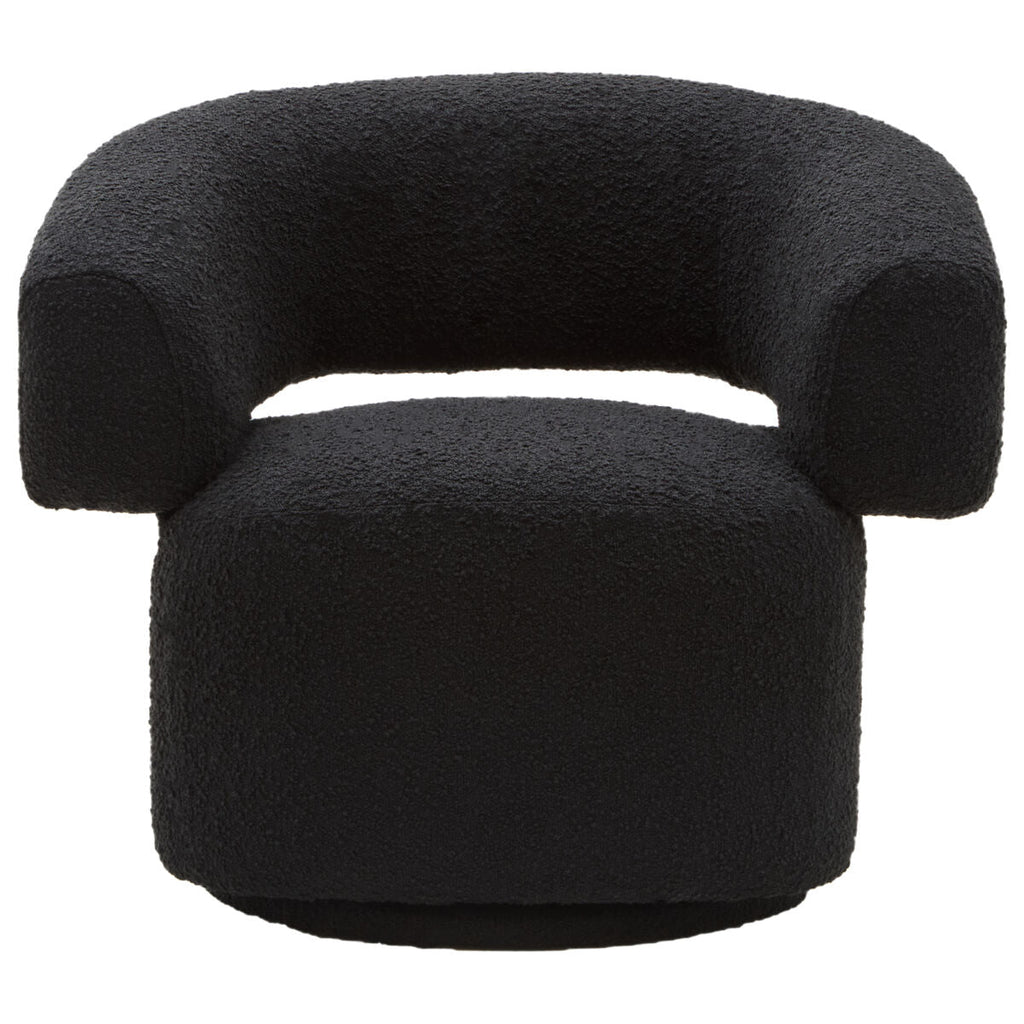 Oliveto Black Boucle Fabric Curved Swivel Armchair