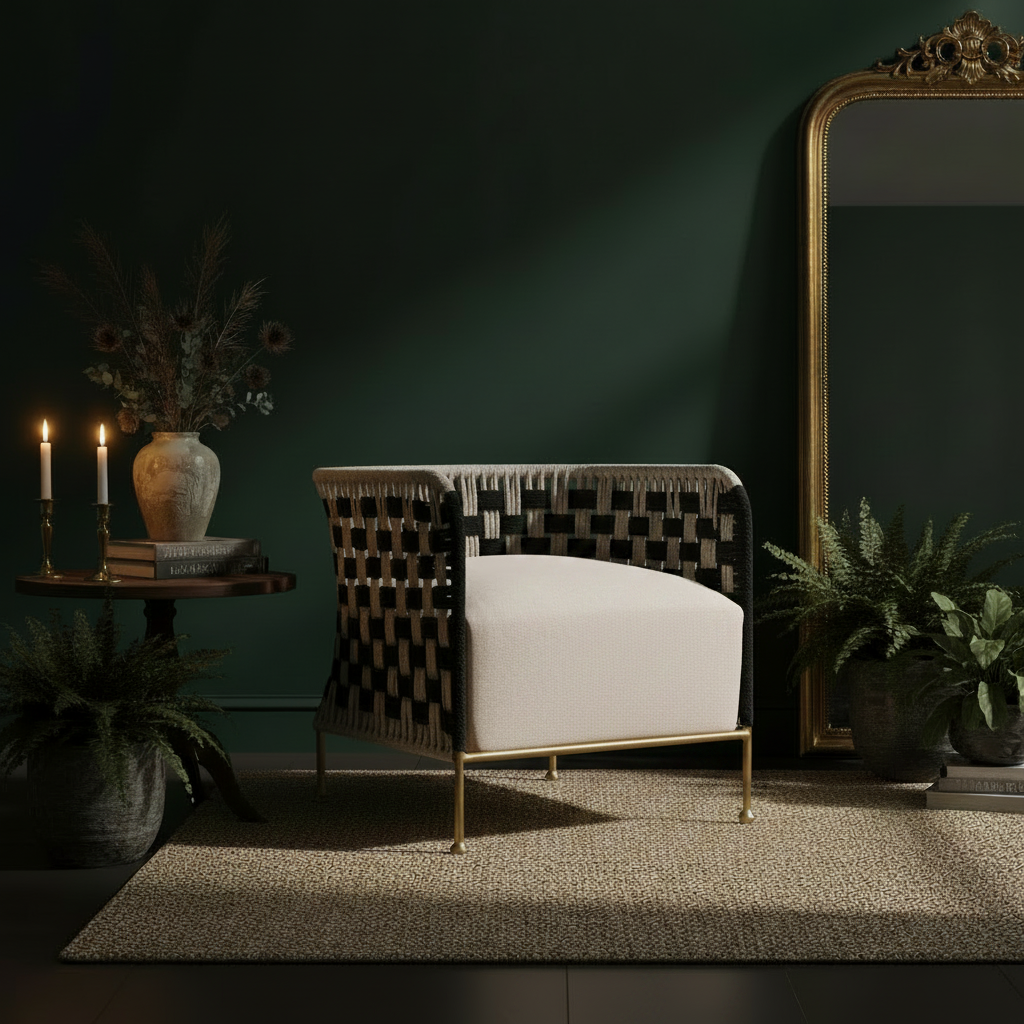 Satna Black and White Jute Rope Woven Chair