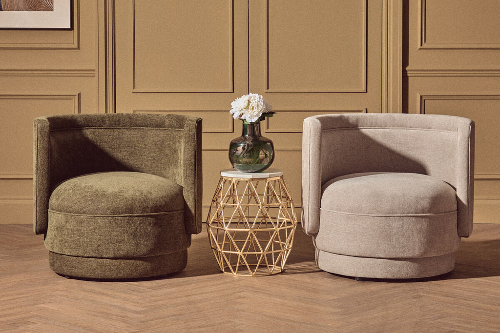 Drake Taupe Chenille Effect Curved Chair