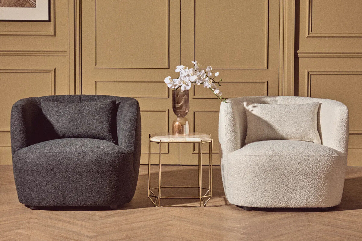 Bruge Cream Textured Fabric Curved Chair