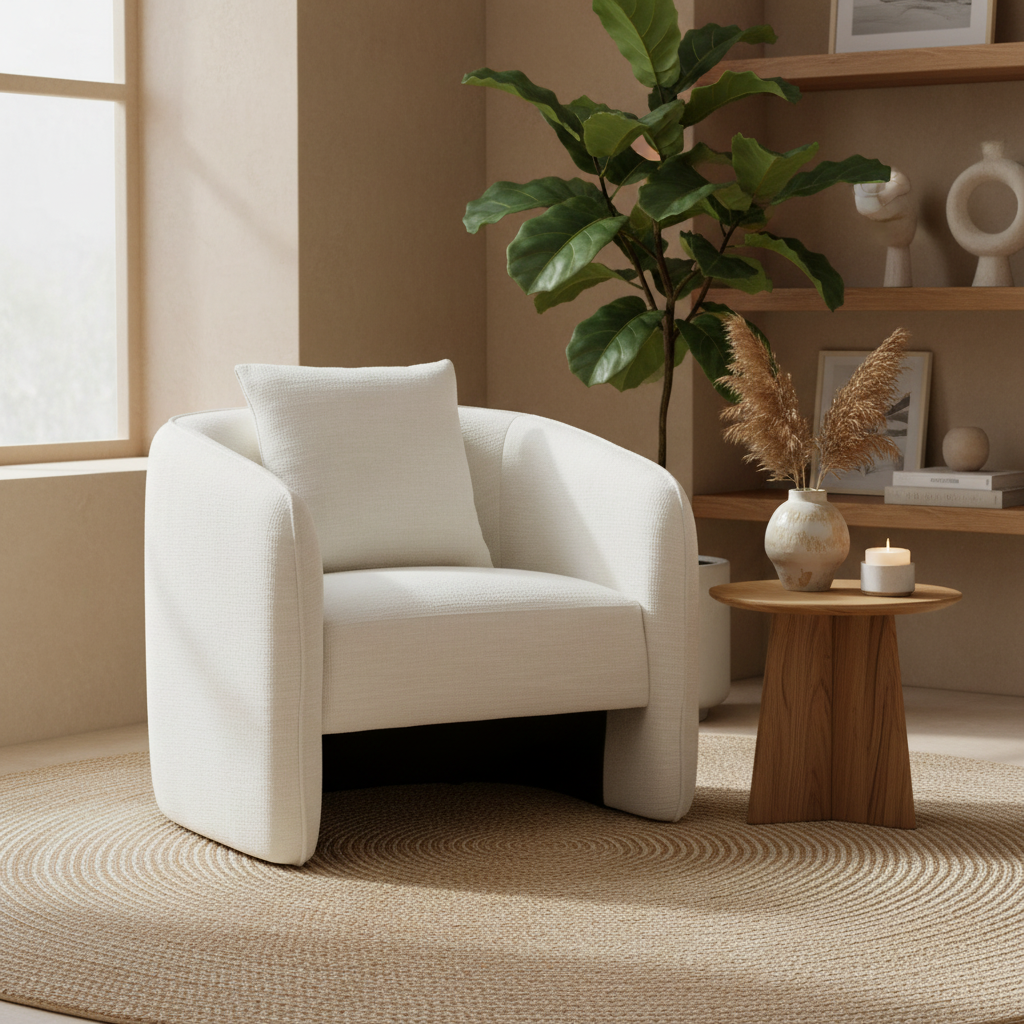 Bilani Cream Linen Effect Curved Chair