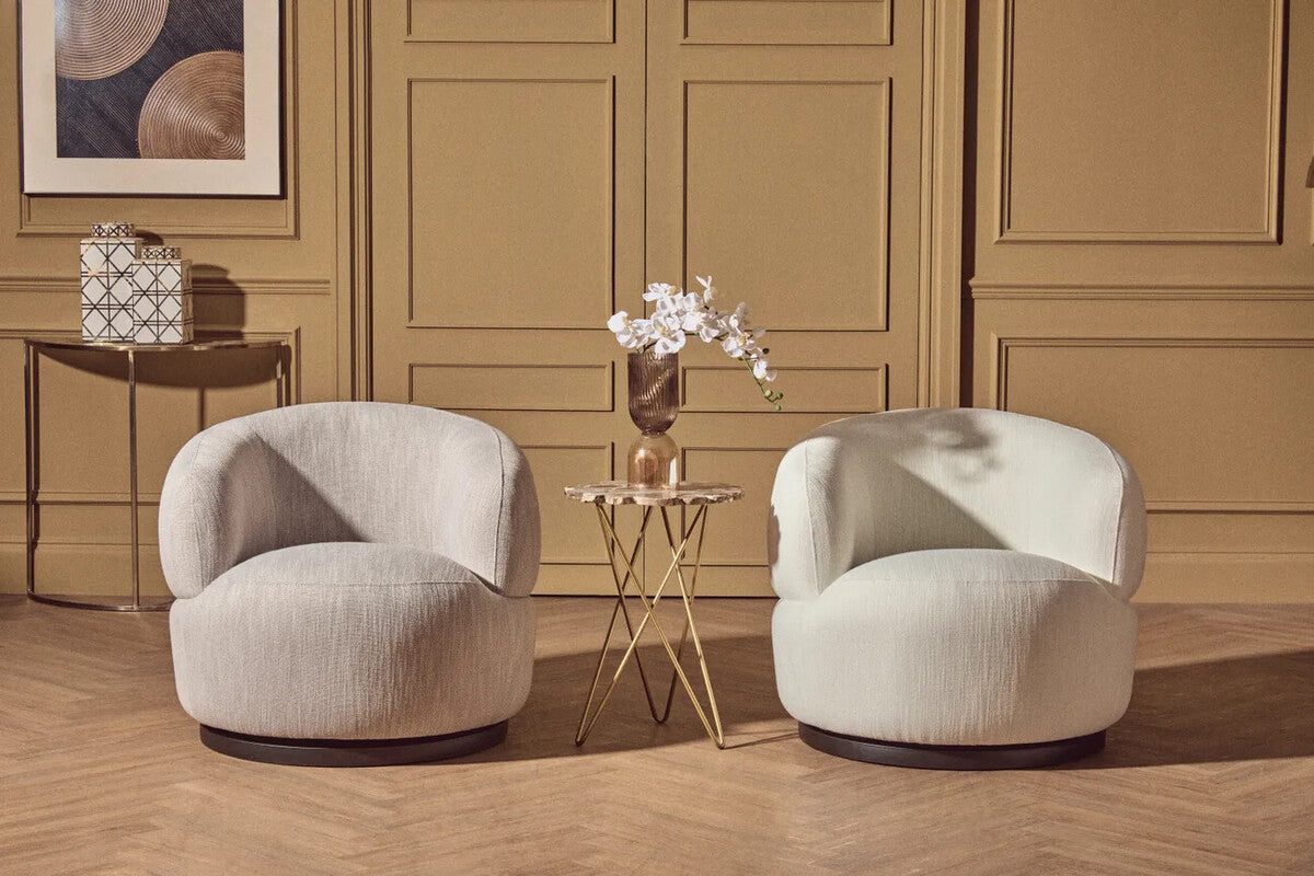 Bordo Grey Textured Fabric Curved Swivel Chair