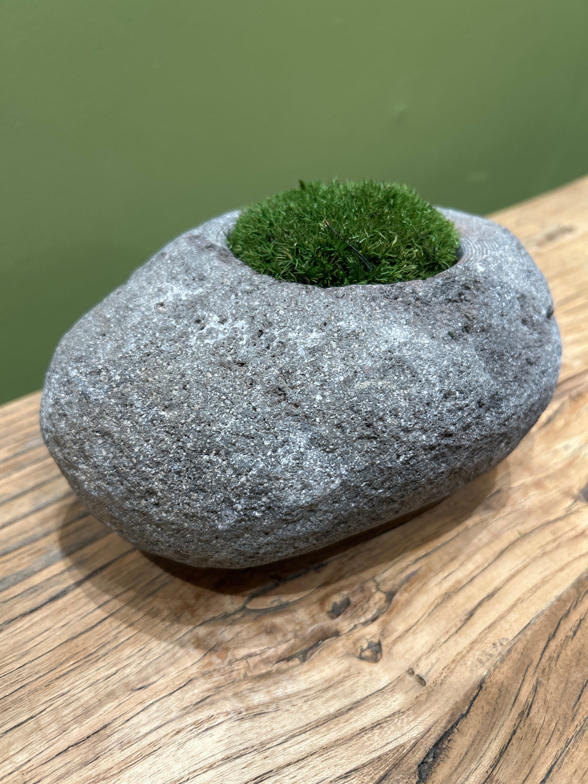 Hand-Carved Indonesian Riverstone with Preserved Moss |