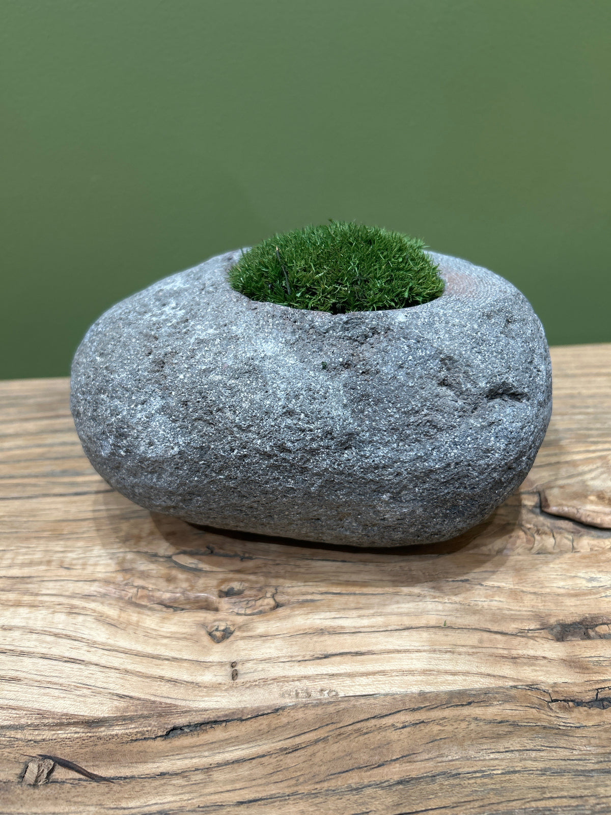 Hand-Carved Indonesian Riverstone with Preserved Moss |