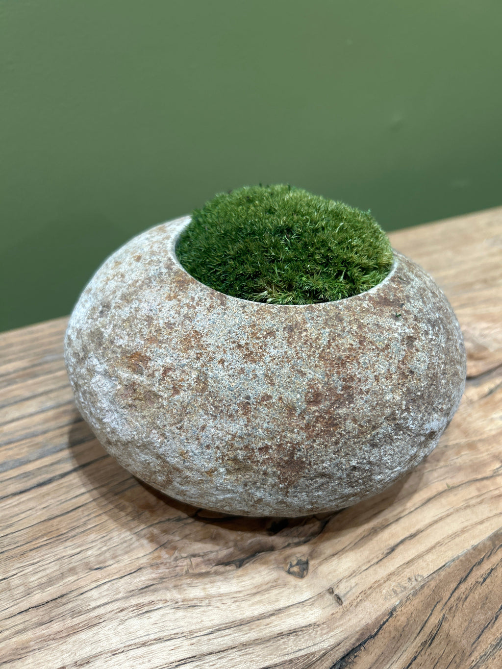 Hand-Carved Indonesian Riverstone with Preserved Moss | 19cm × 11cm H