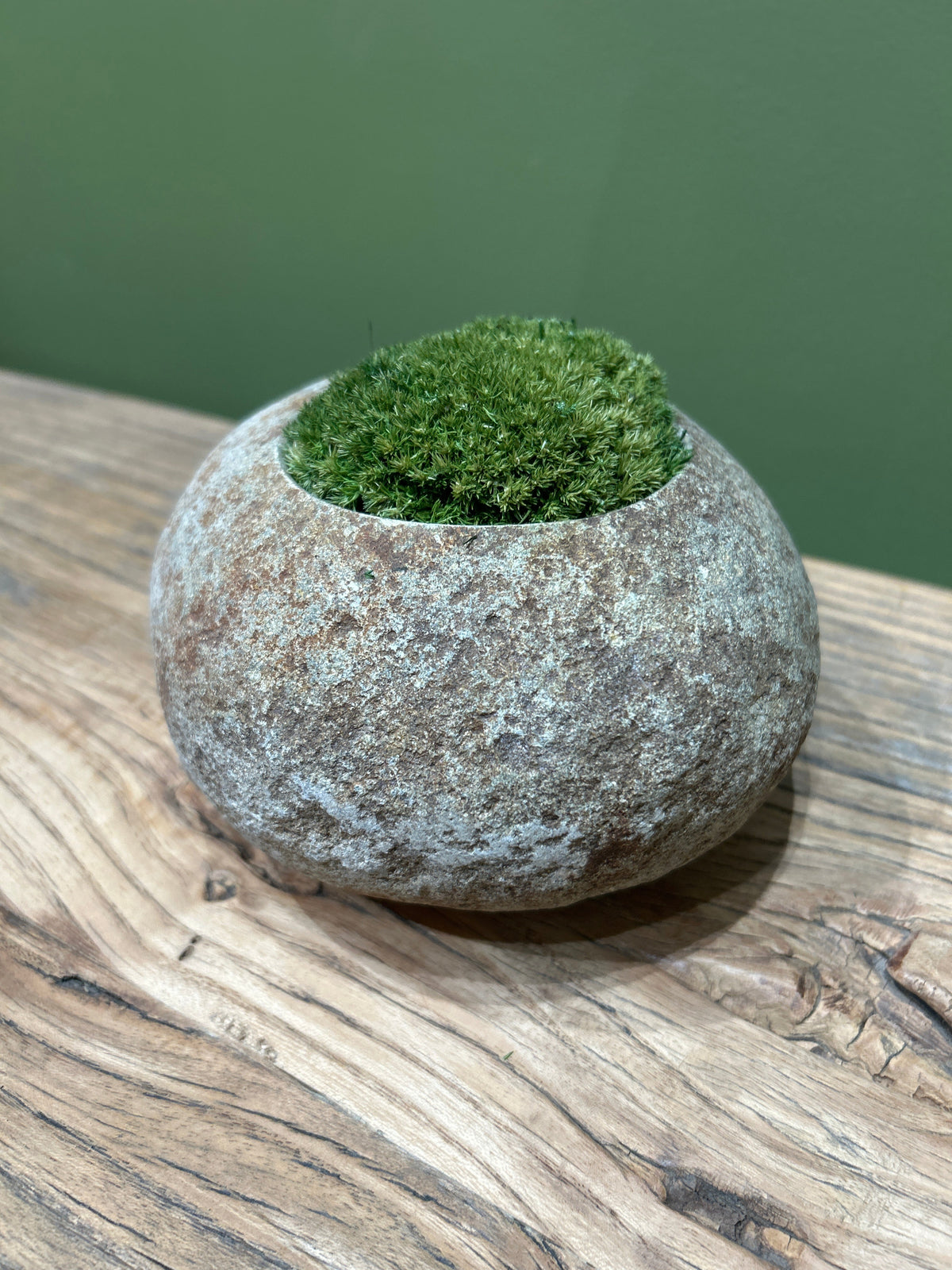 Hand-Carved Indonesian Riverstone with Preserved Moss | 19cm × 11cm H