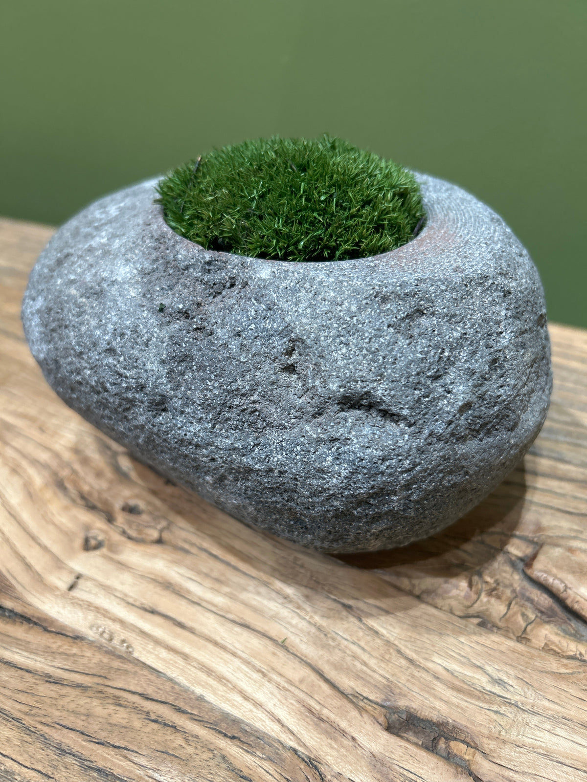 Hand-Carved Indonesian Riverstone with Preserved Moss |