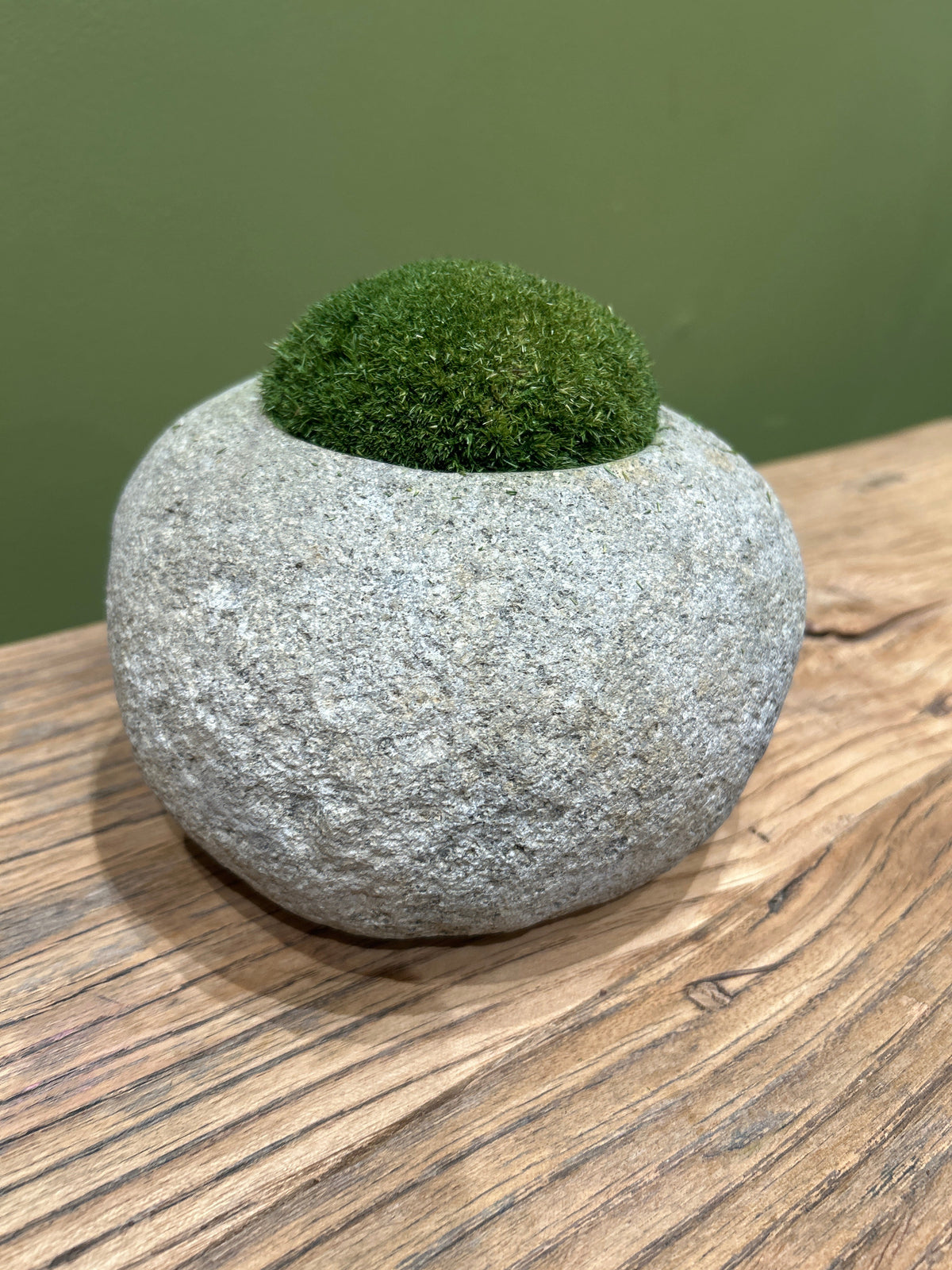 Hand-Carved Indonesian Riverstone with Preserved Moss |
