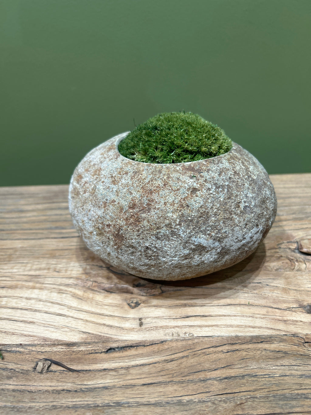 Hand-Carved Indonesian Riverstone with Preserved Moss | 19cm × 11cm H
