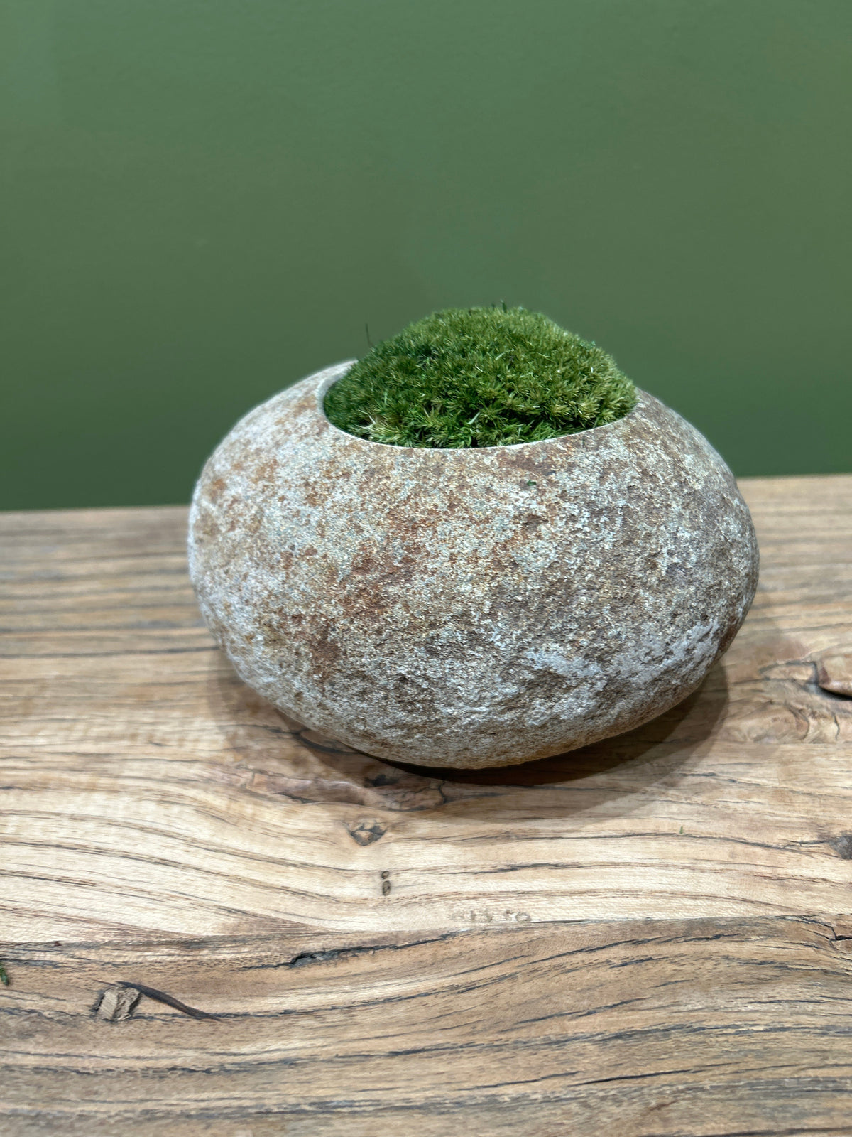 Hand-Carved Indonesian Riverstone with Preserved Moss | 19cm × 11cm H