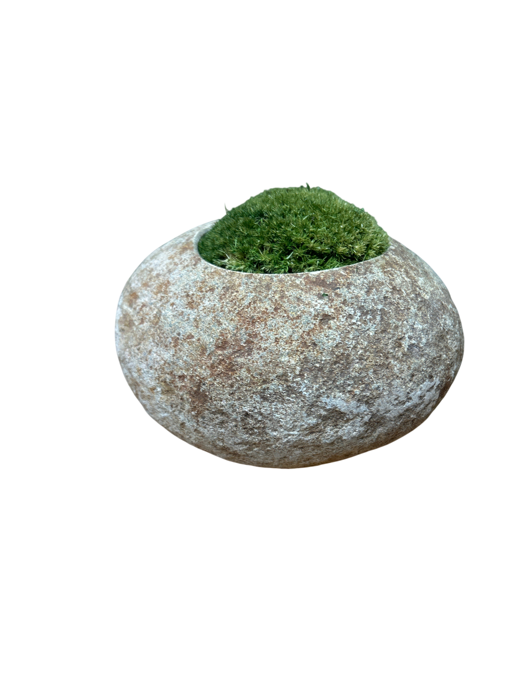 Hand-Carved Indonesian Riverstone with Preserved Moss | 19cm × 11cm H