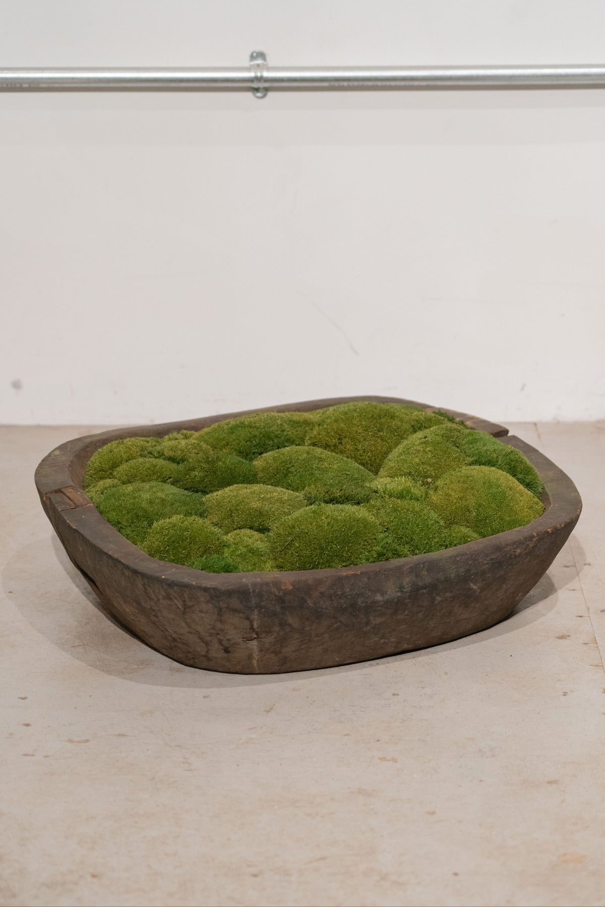 Large Vintage Wooden Bowl with Preserved Moss | Handmade