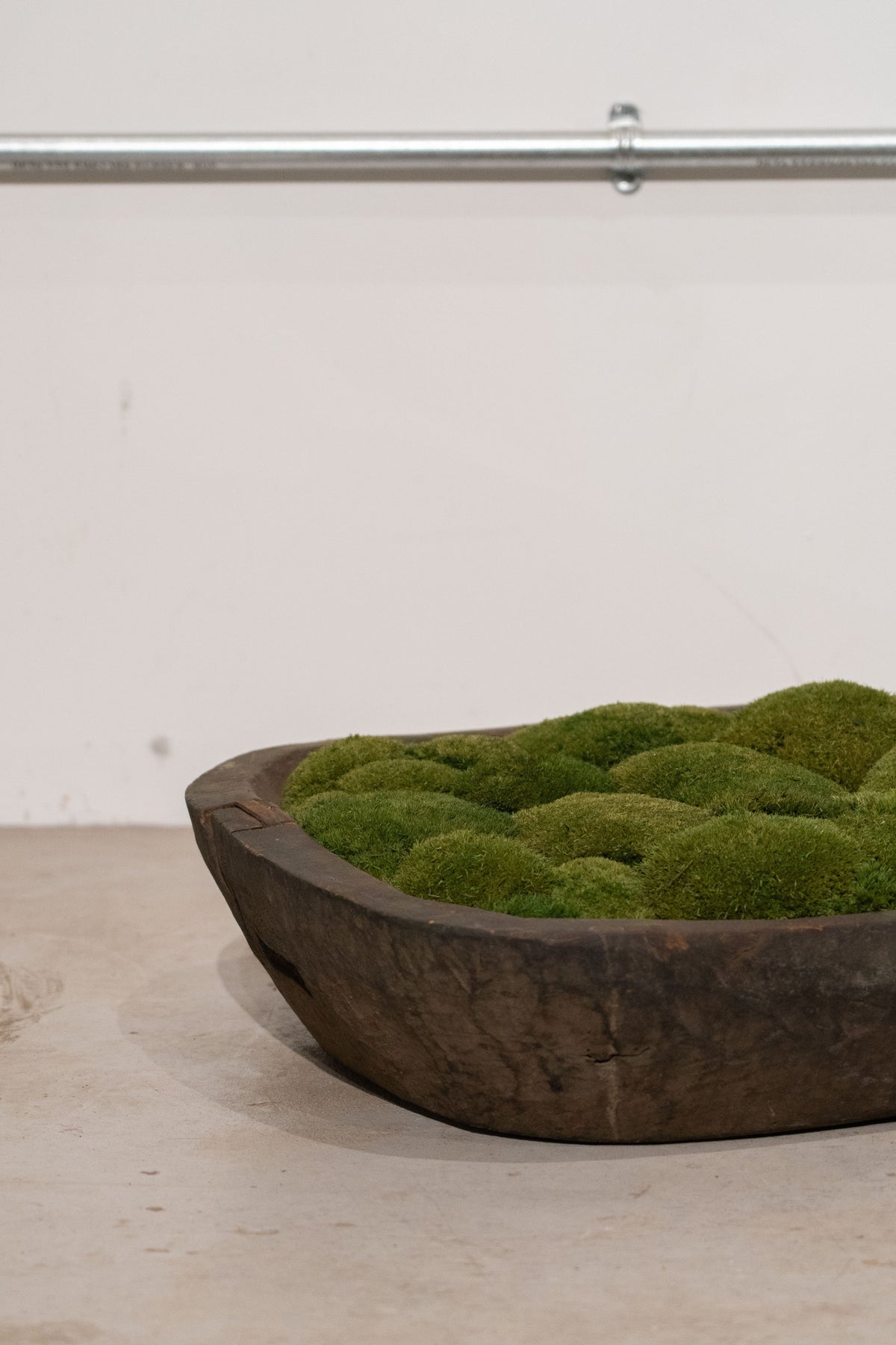 Large Vintage Wooden Bowl with Preserved Moss | Handmade