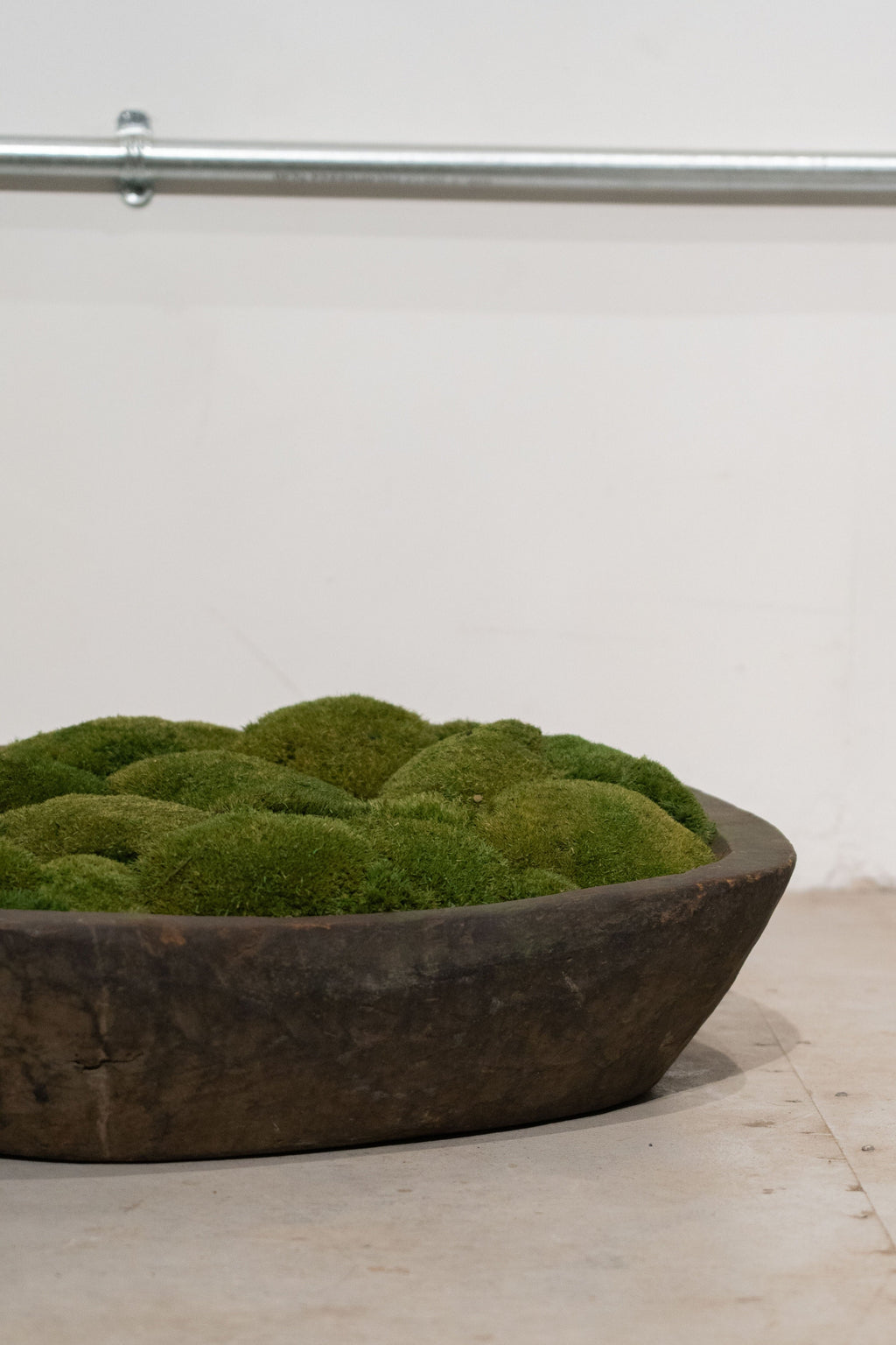 Large Vintage Wooden Bowl with Preserved Moss | Handmade