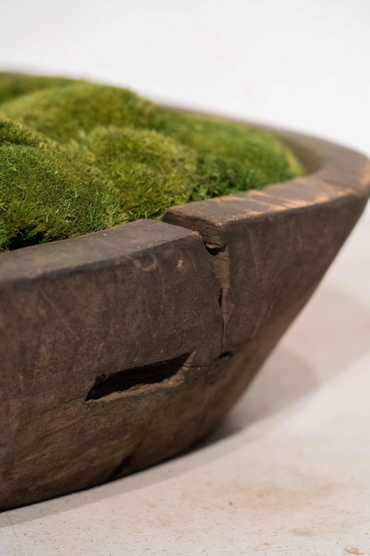 Large Vintage Wooden Bowl with Preserved Moss | Handmade