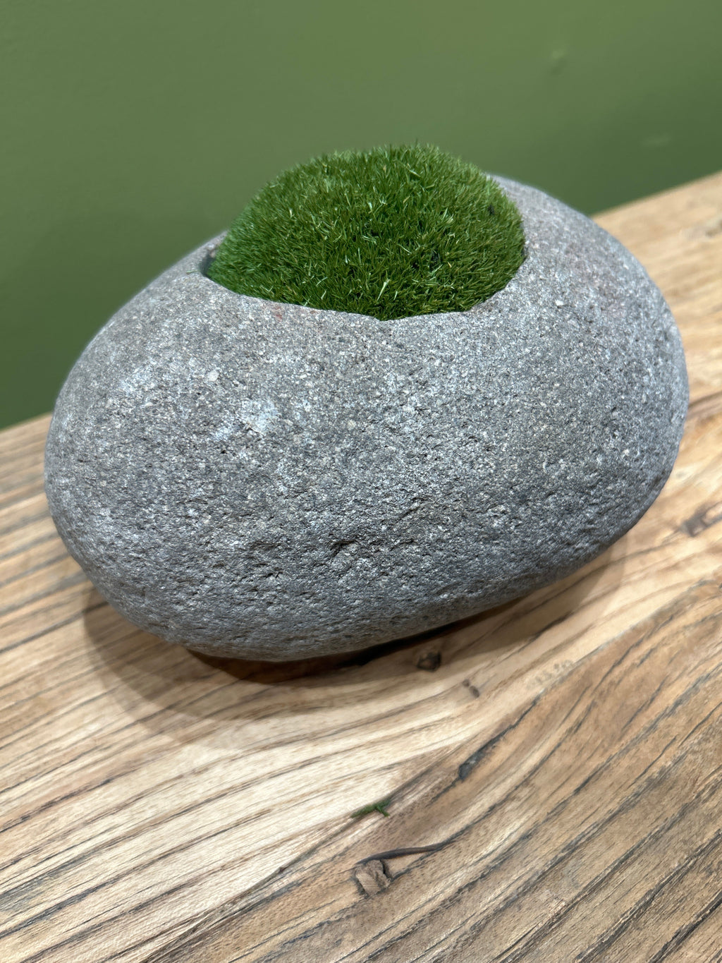 Hand-Carved Indonesian Riverstone with Preserved Moss |