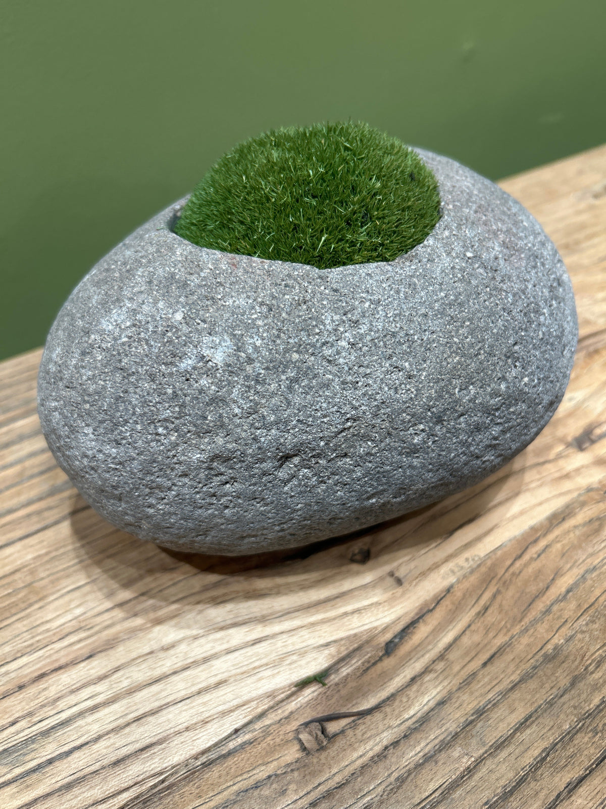 Hand-Carved Indonesian Riverstone with Preserved Moss |