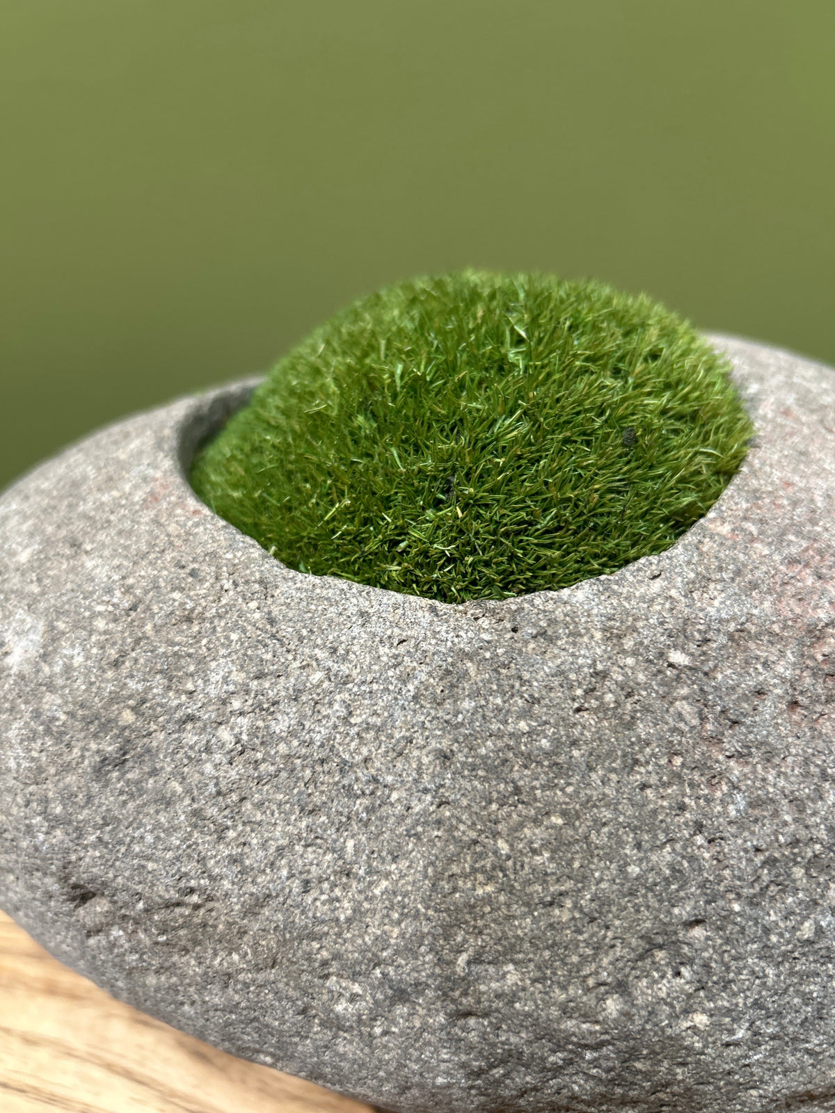 Hand-Carved Indonesian Riverstone with Preserved Moss |