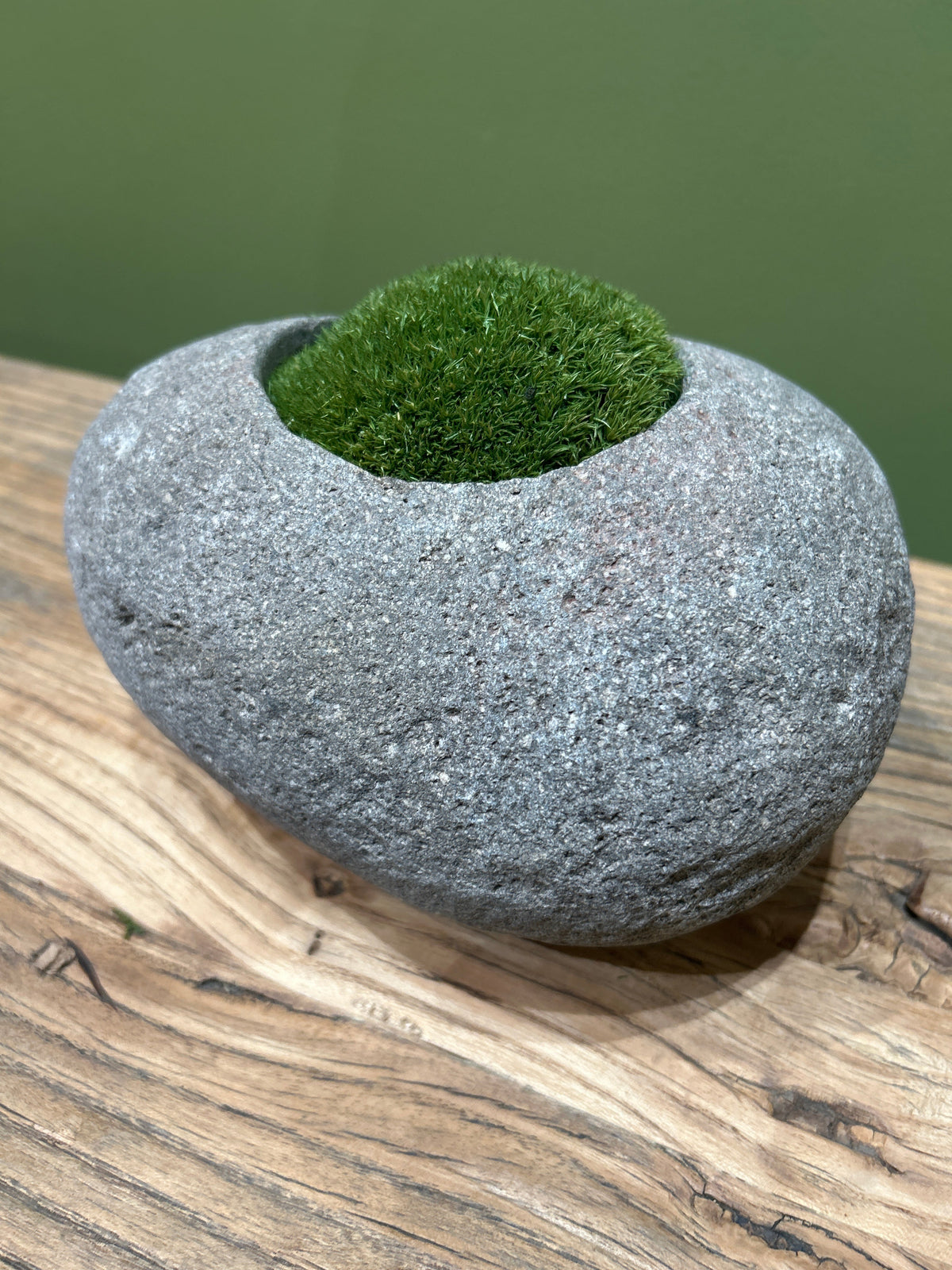 Hand-Carved Indonesian Riverstone with Preserved Moss |
