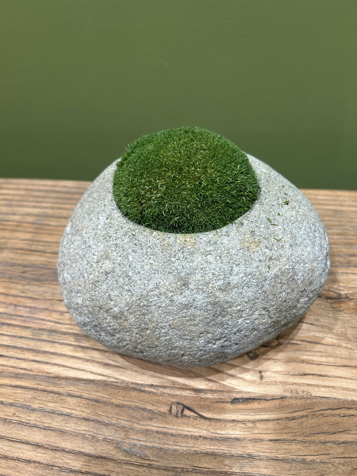Hand-Carved Indonesian Riverstone with Preserved Moss |