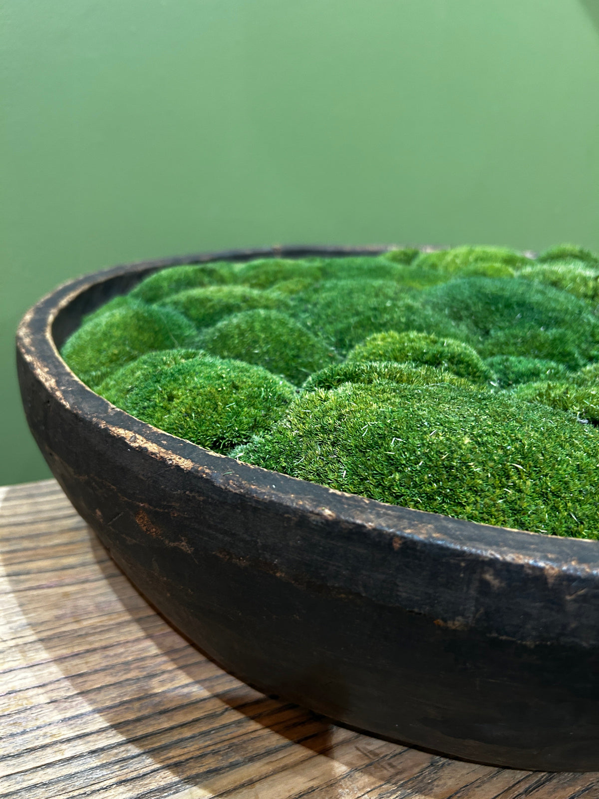Vintage Wooden Moss Bowl with Preserved Moss | Handmade