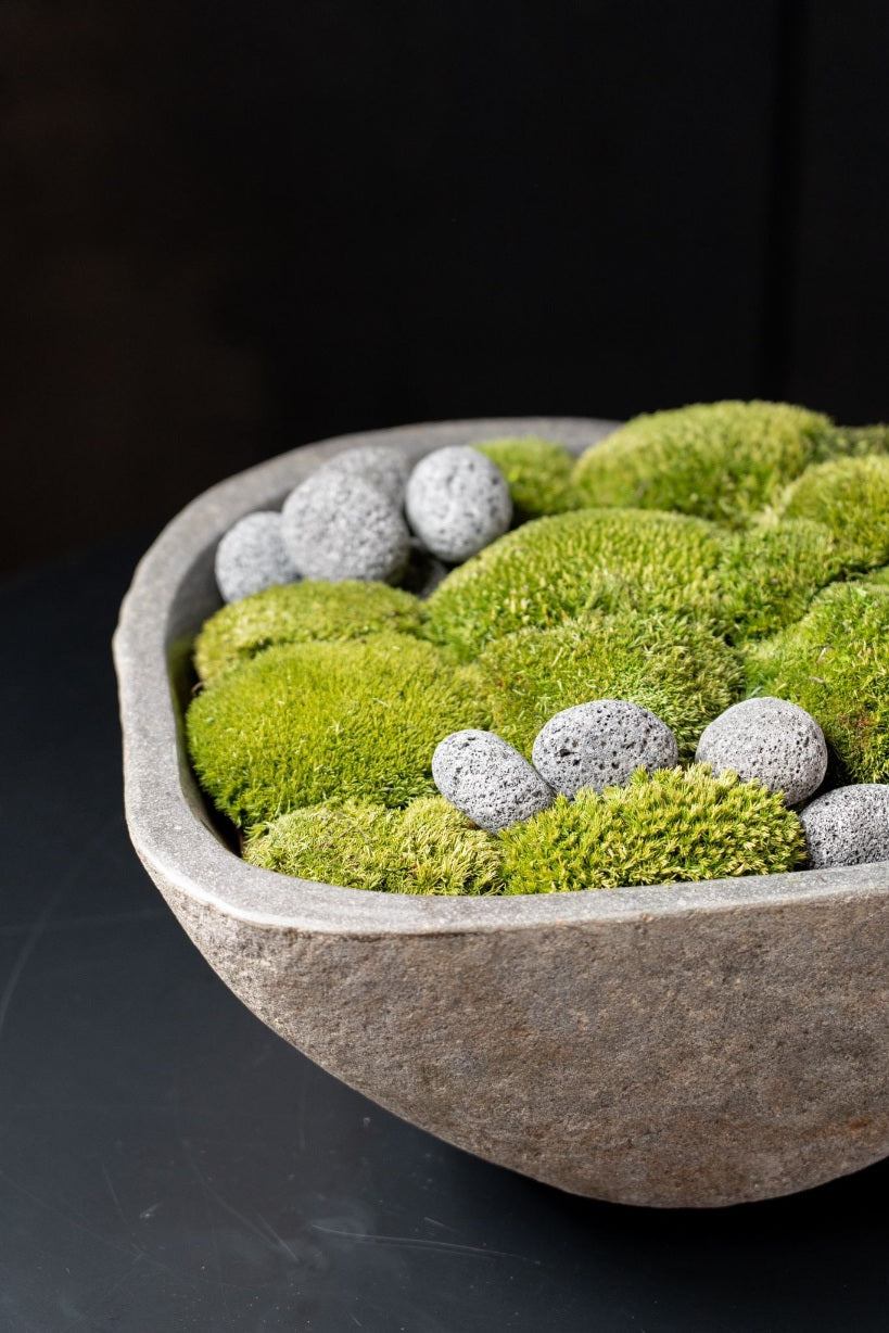 Indonesian Stone Moss Bowl | Hand-Carved | With or Without Preserved Moss