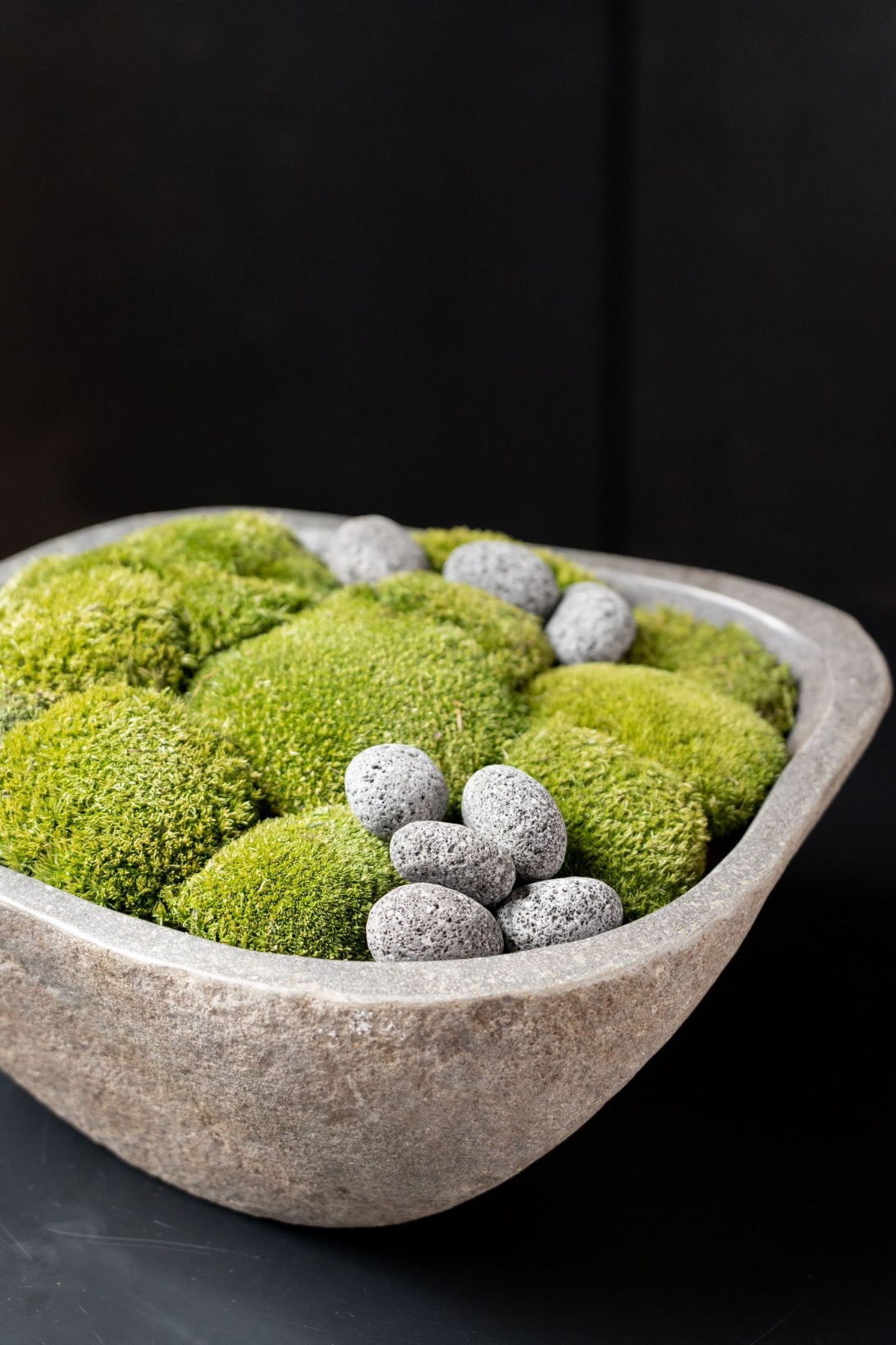 Indonesian Stone Moss Bowl | Hand-Carved | With or Without Preserved Moss