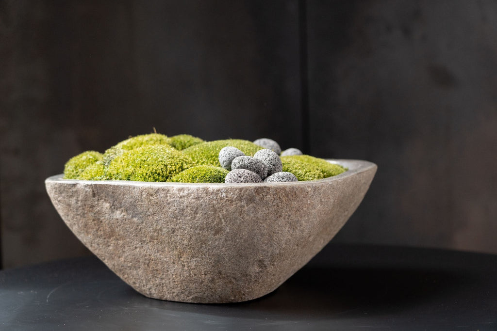 Indonesian Stone Moss Bowl | Hand-Carved | With or Without Preserved Moss