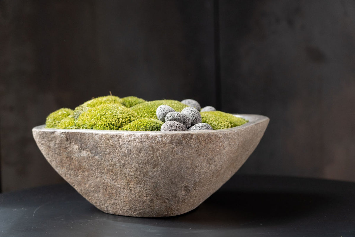 Indonesian Stone Moss Bowl | Hand-Carved | With or Without Preserved Moss