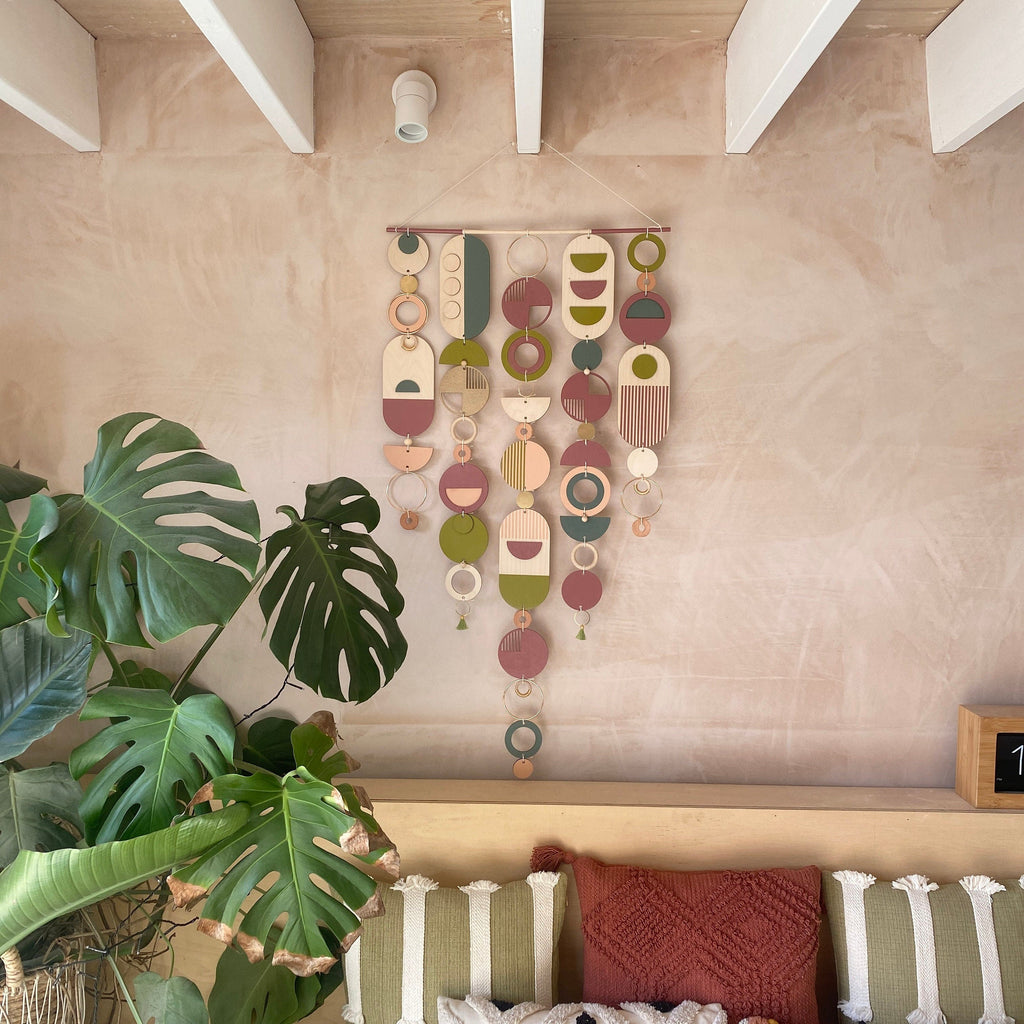 Large Mid-Century Wall Hanging – Colorful Geometric Plywood Sculpture