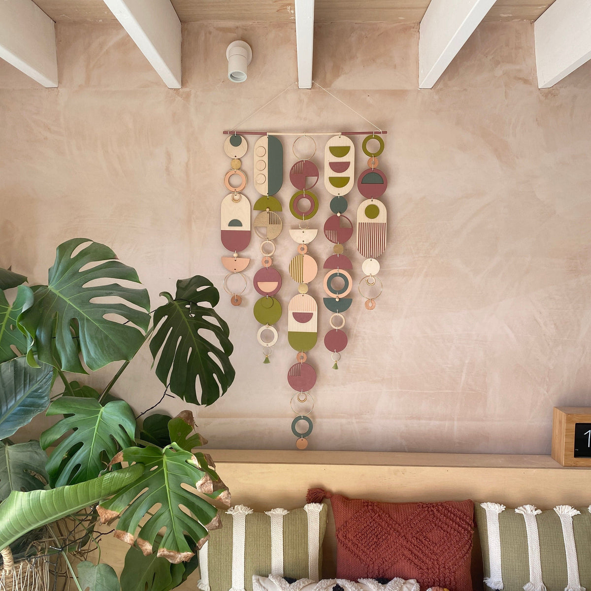 Large Mid-Century Wall Hanging – Colorful Geometric Plywood Sculpture