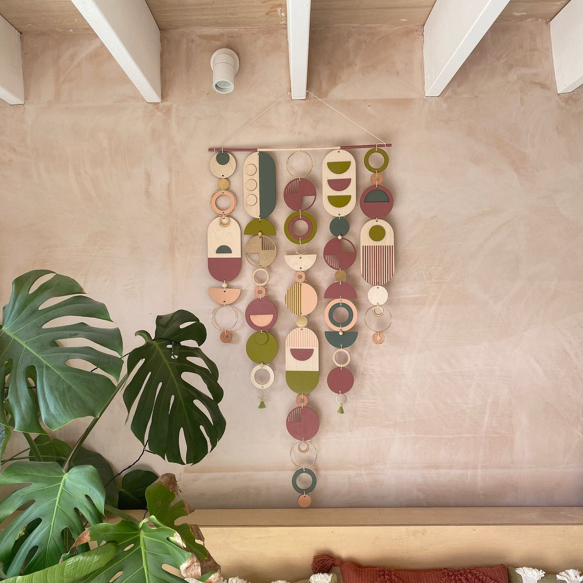 Large Mid-Century Wall Hanging – Colorful Geometric Plywood Sculpture